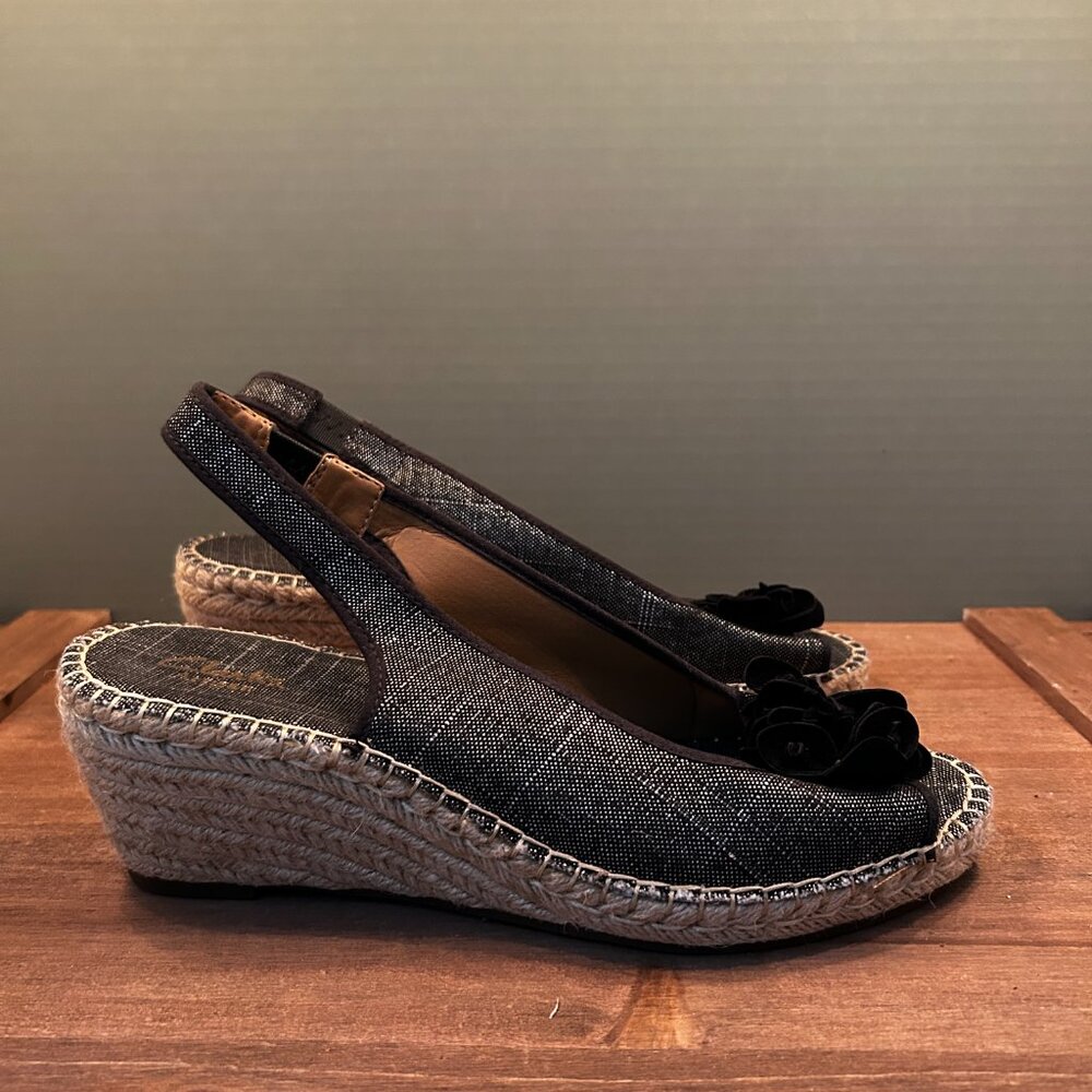 Clarks Artisan Womens Blue Leather Slingback Wedge Sandals Size 9.5M - Picture 4 of 7